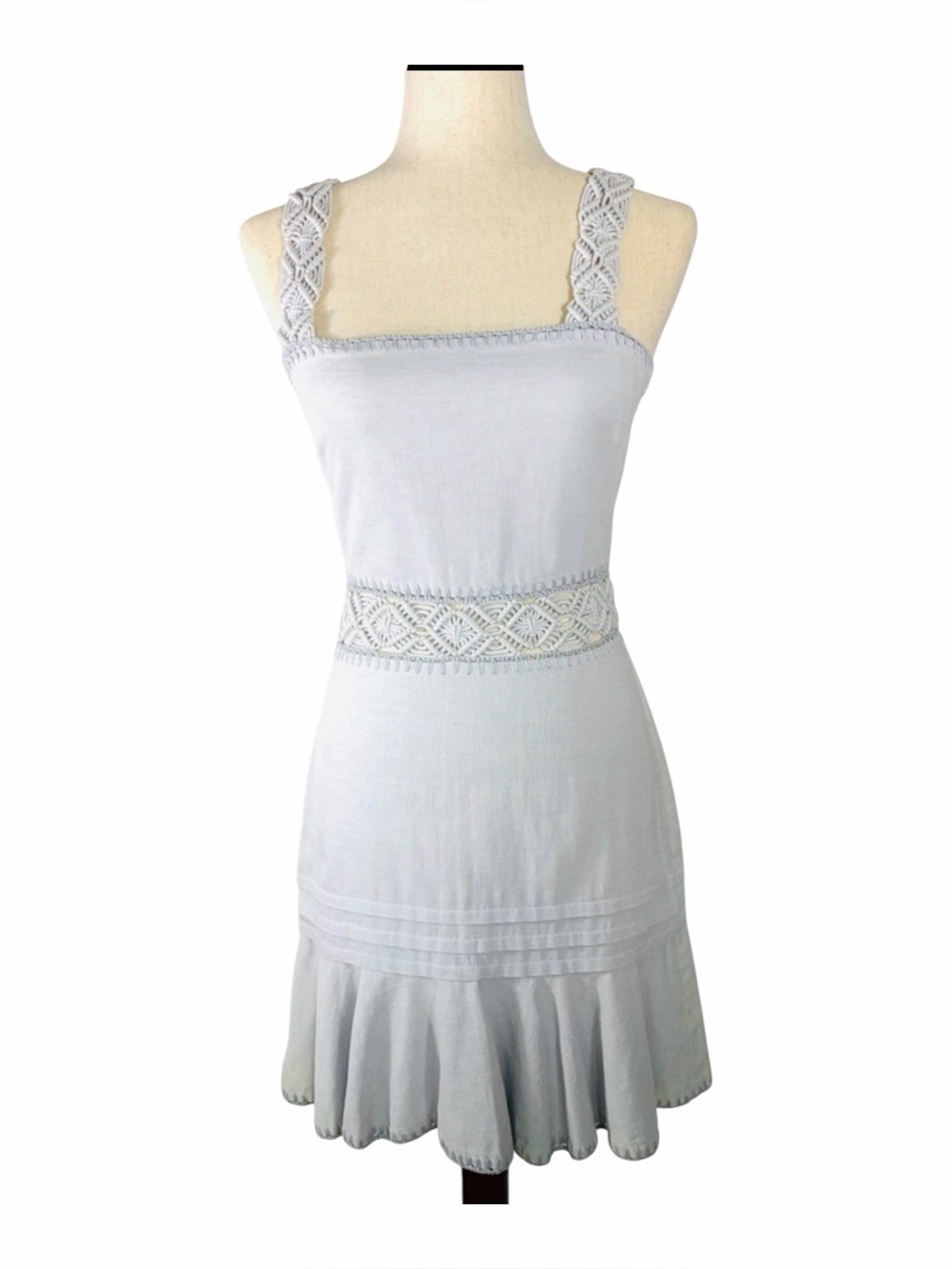 Jonathan Simkhai Light Gray Crochet-Trim Mini Dress